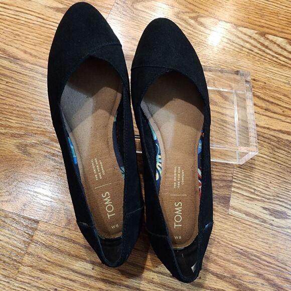 Tom's Jutti Neat Black Suede Flats Slip on Shoes Women's Size 8W - Picture 2 of 14